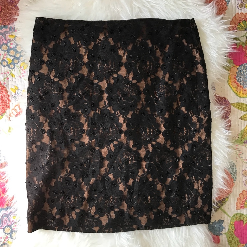 Talbots Black Lace Beaded Skirt